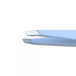 Slant Eyebrow Tweezer Sky Blue & Textured Rubber Feel closeup
